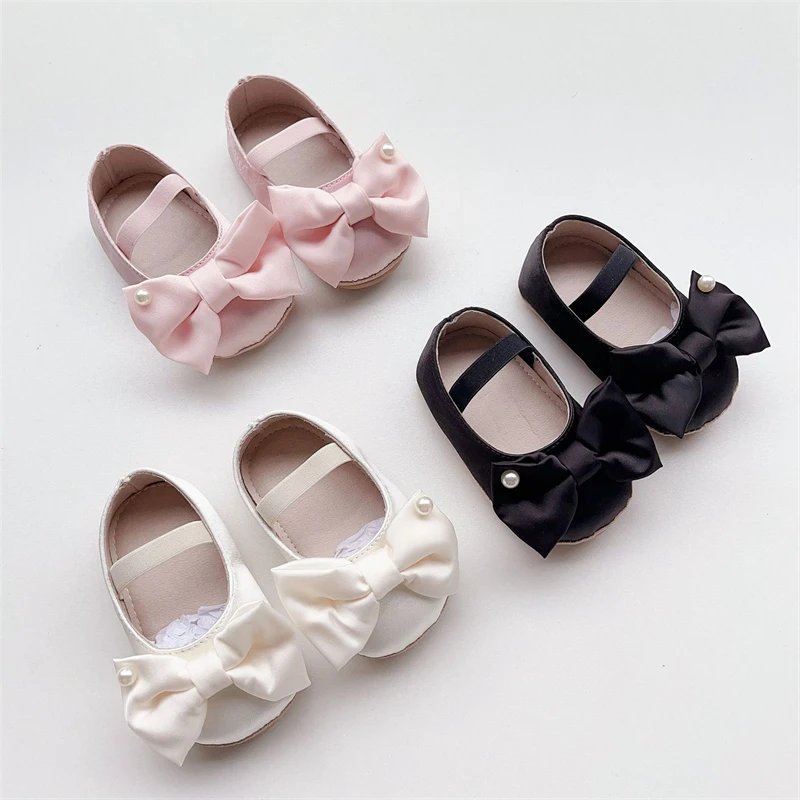 Zapatos de primavera y otoño para niñas, zapatos de princesa con lazo para fiesta de cumpleaños, suela blanda antideslizante, primeros zapatos para caminar