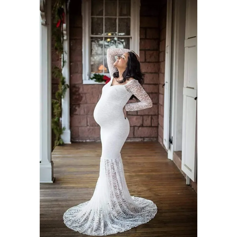 Vestido de maternidad sirena con encaje para sesión de fotos - imagen 5