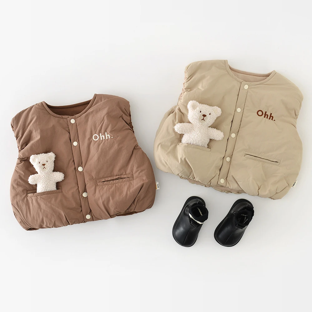 MILANCEL, nuevo chaleco de invierno para bebé, 6M-3T, chaleco grueso con letras para niñas pequeñas, abrigo acolchado de lana cálido Simple para niños - imagen 3