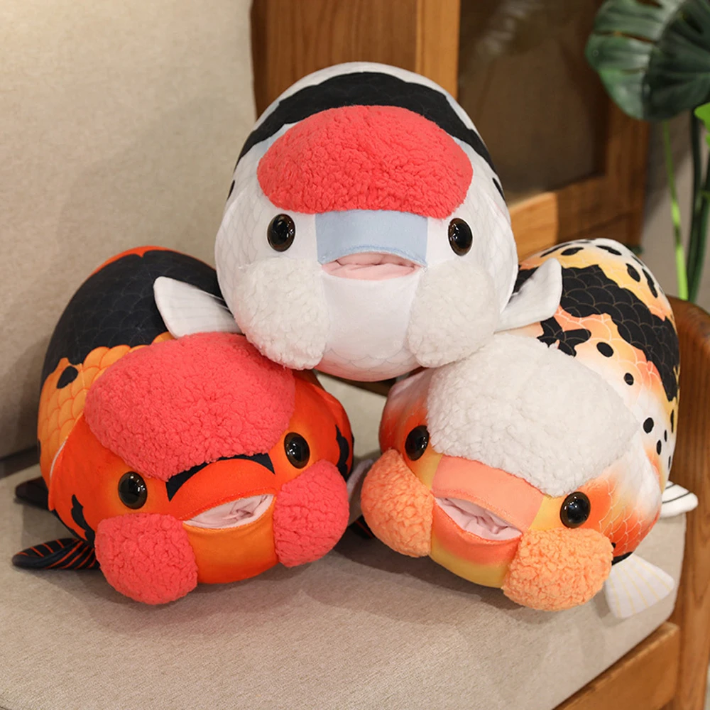 Peluche de pez Ranchu rojo y blanco – Cojín decorativo para sofá