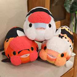 Peluche de pez Ranchu rojo y blanco – Cojín decorativo para sofá