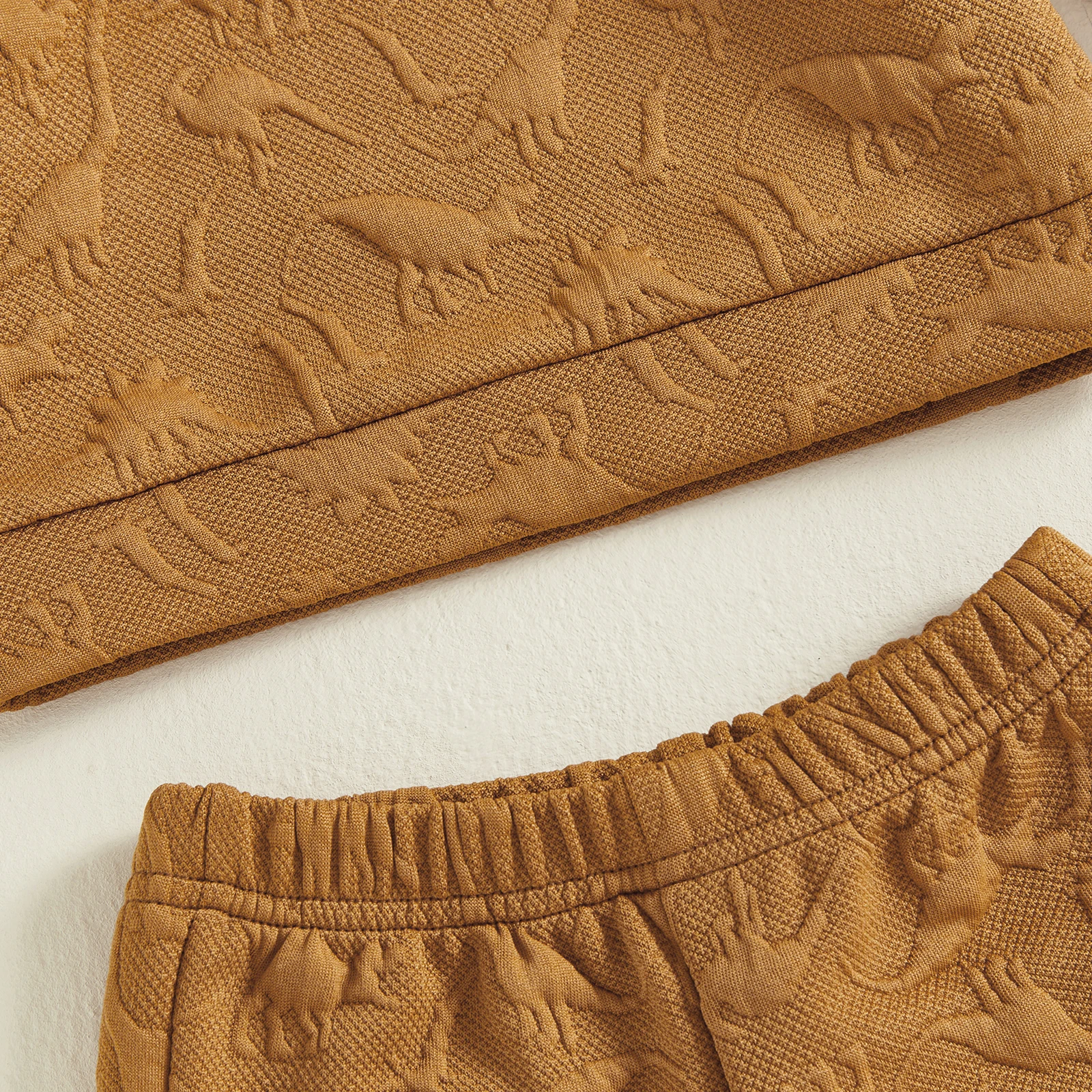 Conjunto de 2 piezas de trajes a rayas de otoño para niño pequeño de 0 a 3 años, jersey de cuello redondo de manga larga de Jacquard de dinosaurio + pantalones de cintura elástica - imagen 4