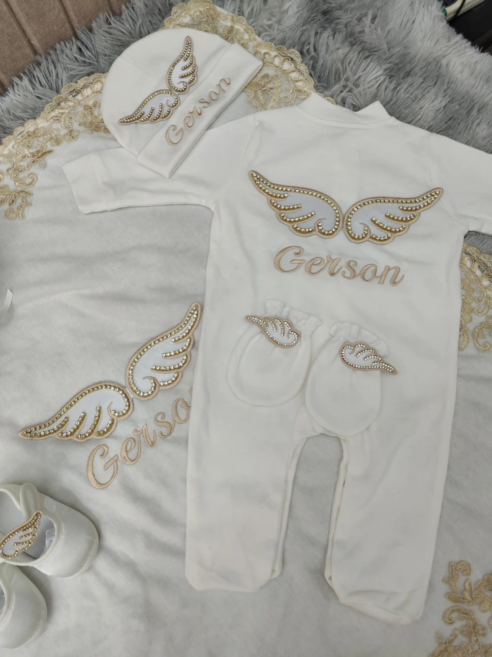 Almohada de caramelo para recién nacido, decoración para guardería, pelele liso para niña recién nacida, ropa con alas en ángulo de cristal, manta, mono, 6 uds. - imagen 5