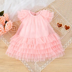 Vestido princesa malla lisa suave bebé niña verano elegante ligero