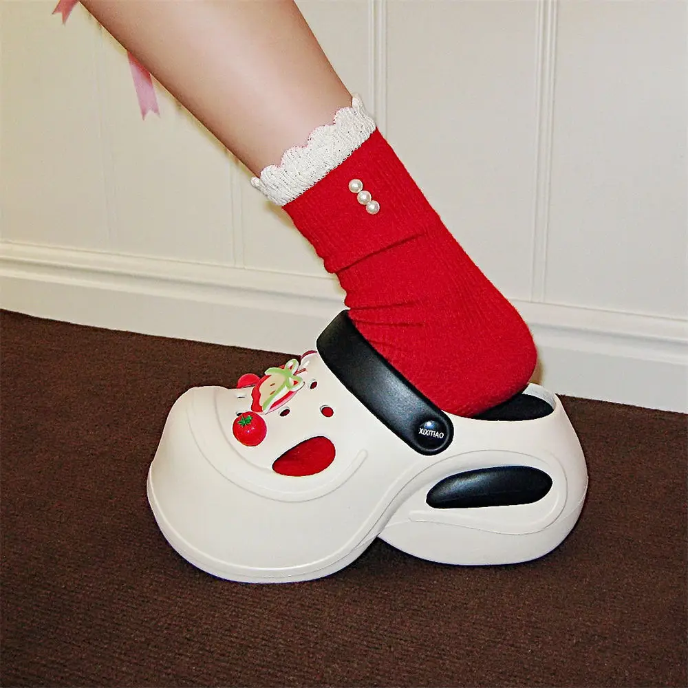 Zuecos de plataforma para mujer, bonitos zapatillas de calle para interiores de manzana DIY, suela gruesa de EVA suave, sandalias de cuña a la moda para mujer, zapatos para caminar a diario - imagen 5