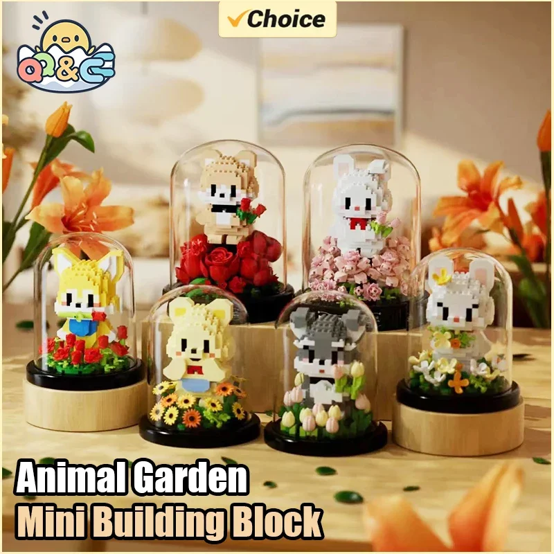 Mini Building Block Animal Garden Cartoon Rabbit Rose Bricks DIY Assemable Eternal Flower Creative Educational Toys For Children