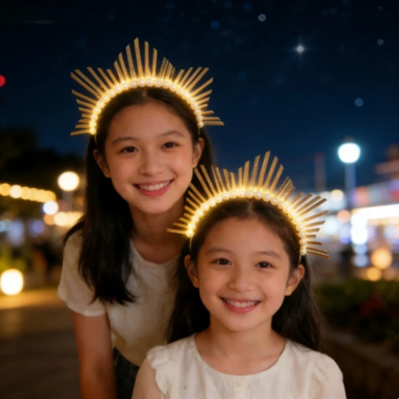 Diadema luminosa con halo de la Virgen María y perlas para Halloween - imagen 3