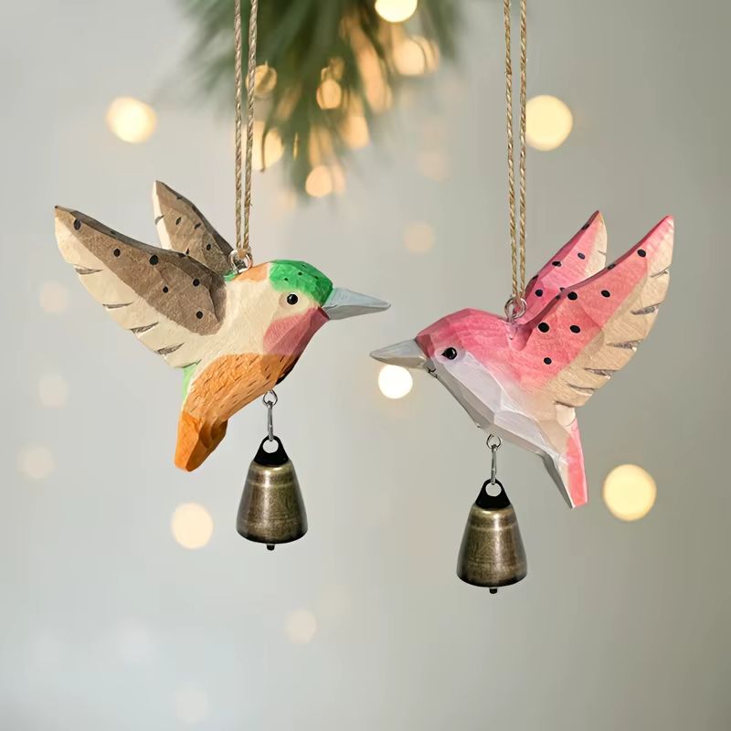 Colibrí de madera tallada a mano – Figura decorativa infantil - imagen 2