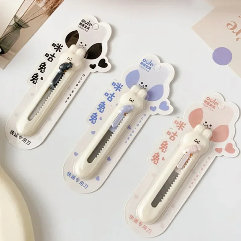 Mini cuchillo de utilidad portátil Kawaii, viñetas de animales, conejo, gato, cerdito, cortador para estudiante, bonito álbum de recortes, papelería, cortador de papel - imagen 3