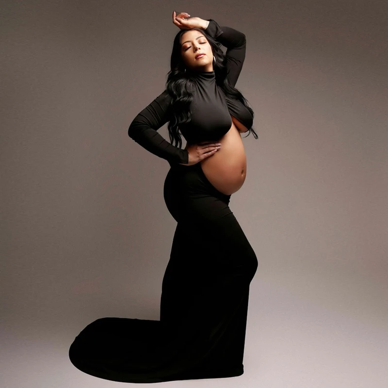 Vestido premamá para sesión de fotos – Cuello alto manga larga - imagen 4