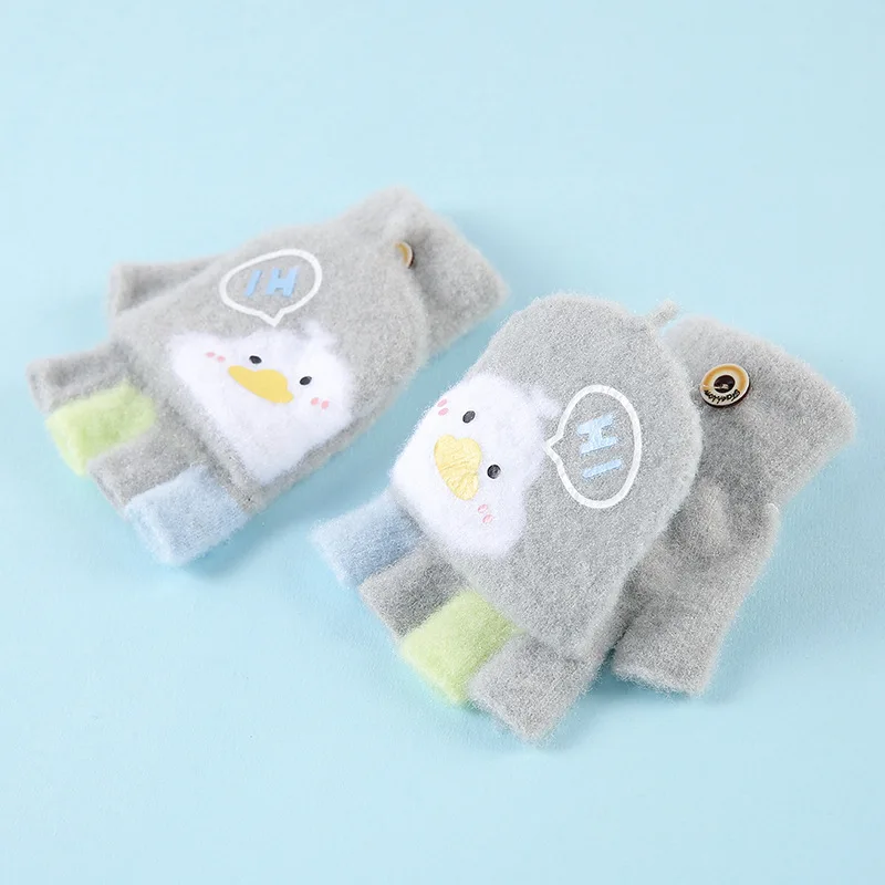 Nuevos guantes de invierno para niños: engrosados, medio dedo y ribete, tejidos con diseño de dibujos animados, cálidos dedos separados para niños, niñas - imagen 3