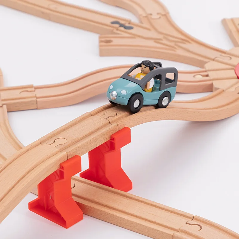 Nuevos accesorios de vía de madera, piezas de vía de tren ferroviario de madera de haya aptas para vías de madera de marca, juguetes educativos para niños - imagen 3