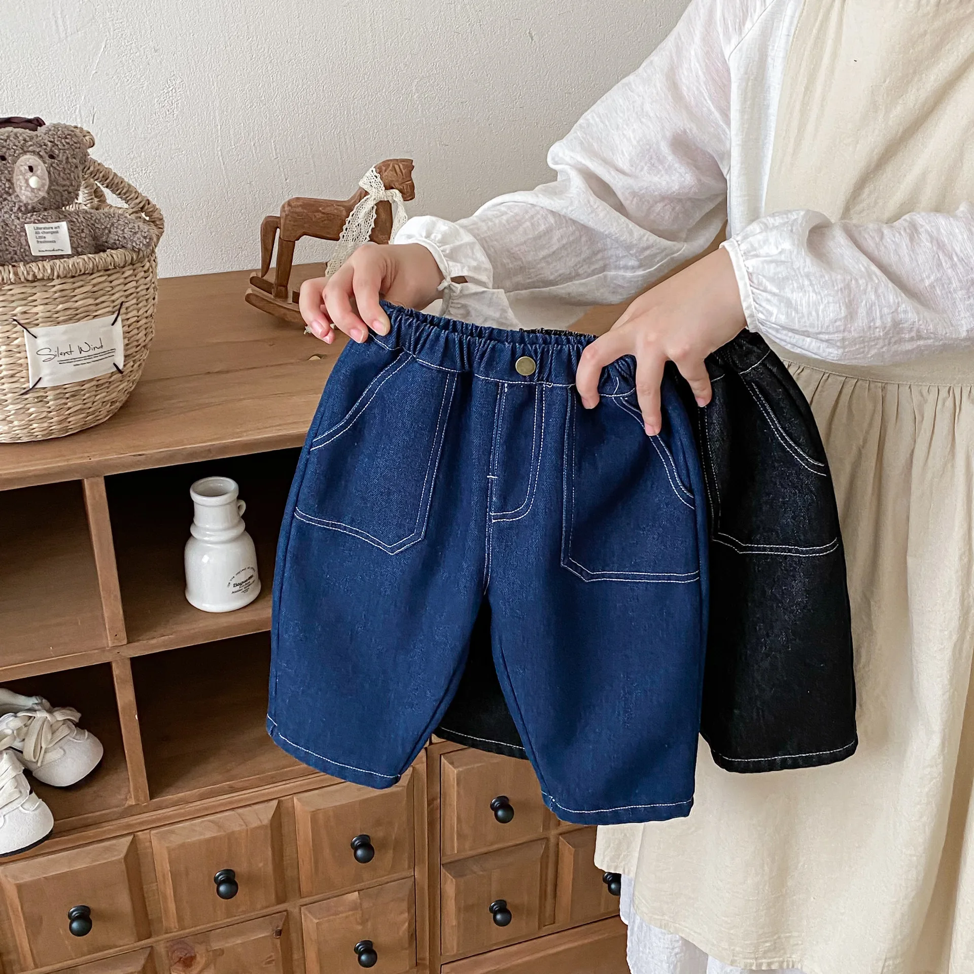 Pantalones para niños de 1 a 5 años, pantalones con forro de piel para niños, pantalones vaqueros gruesos y cálidos, pantalones vaqueros Harem sólidos - imagen 4