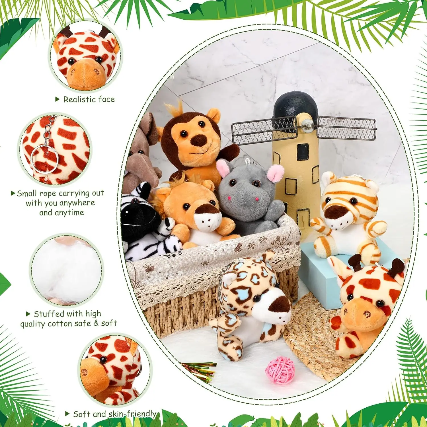 Peluches mini animales del bosque – León, Tigre, elefante y jirafa - imagen 4