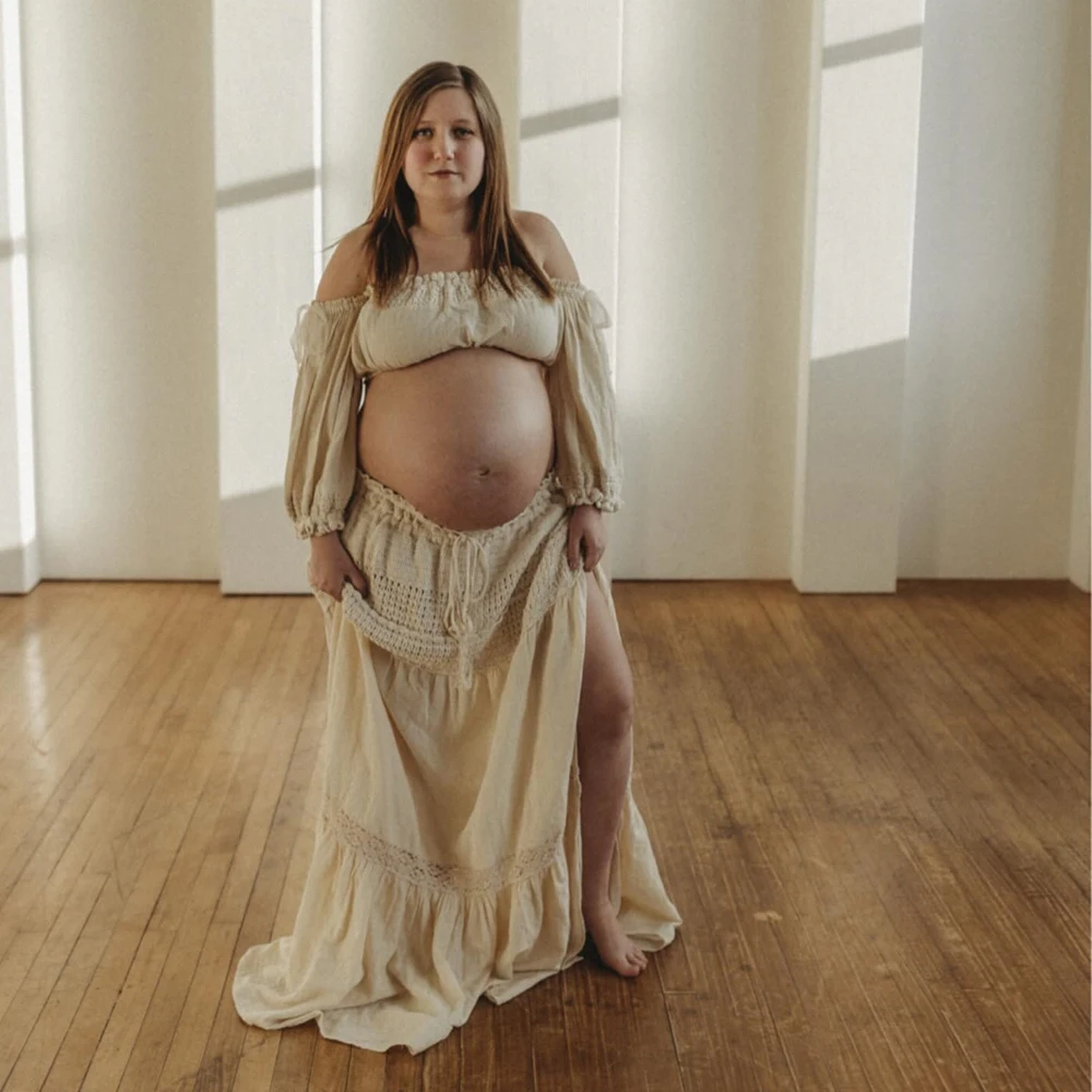 Vestido bohemio para sesión fotos embarazo – Encaje algodón dos piezas - imagen 2