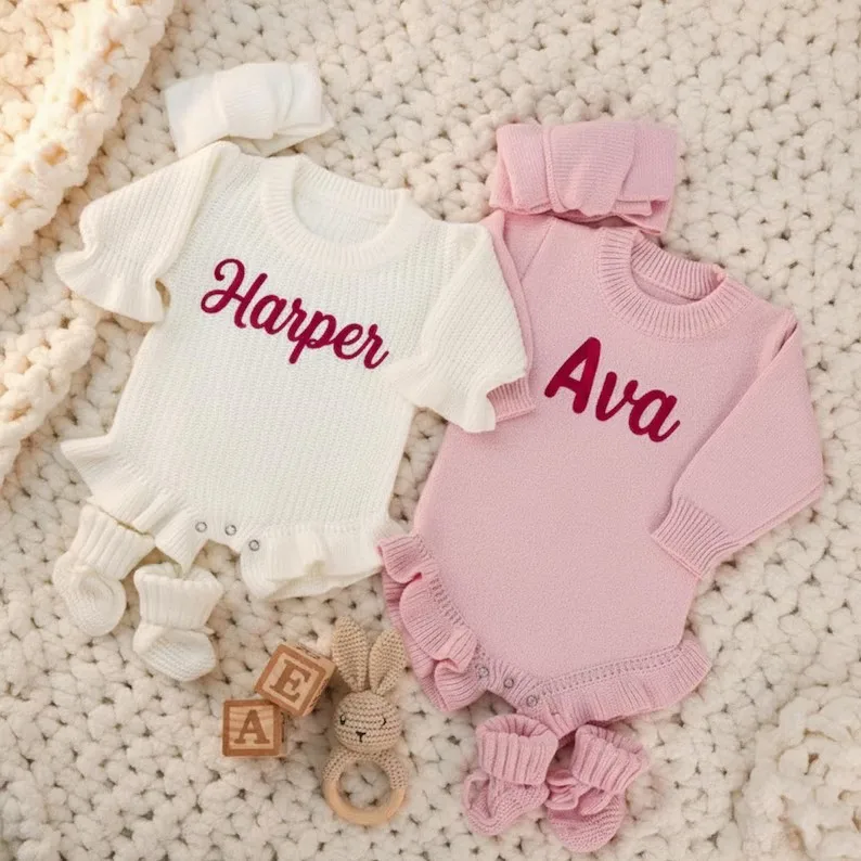 Mono de bebé bordado personalizado, mameluco de punto, traje de hospital para recién nacido, regalo de primer cumpleaños 100% algodón neutro de género