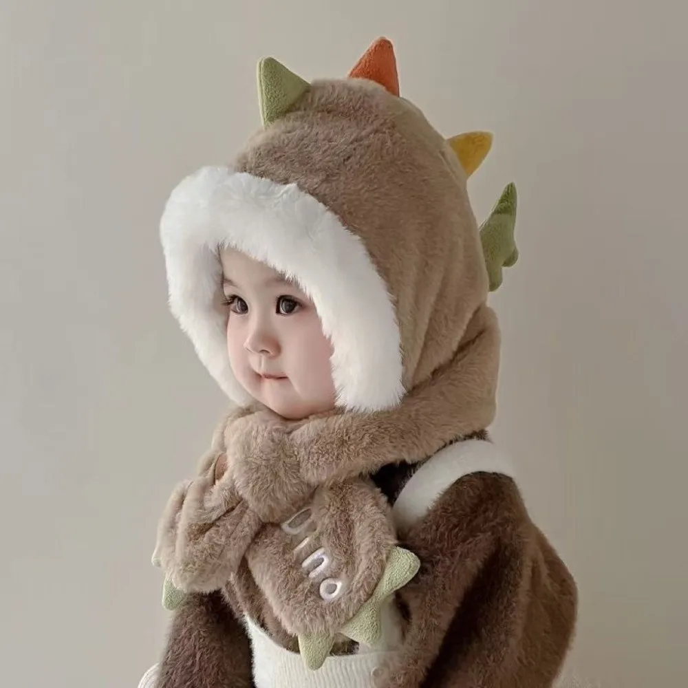 Nuevo conjunto de gorro y bufanda integrado, calentador de cuello cálido a prueba de viento, gorro de dinosaurio a prueba de frío - imagen 4