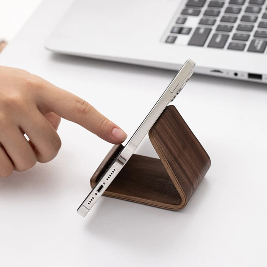 Organizador escritorio madera nogal – Soporte móvil y tarjetas - imagen 4