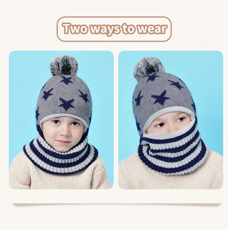 Gorro de punto de moda de dibujos animados cálido y grueso para niños y niñas de 3 a 7 años con orejeras resistente al frío a prueba de viento elástico ajustable - imagen 3