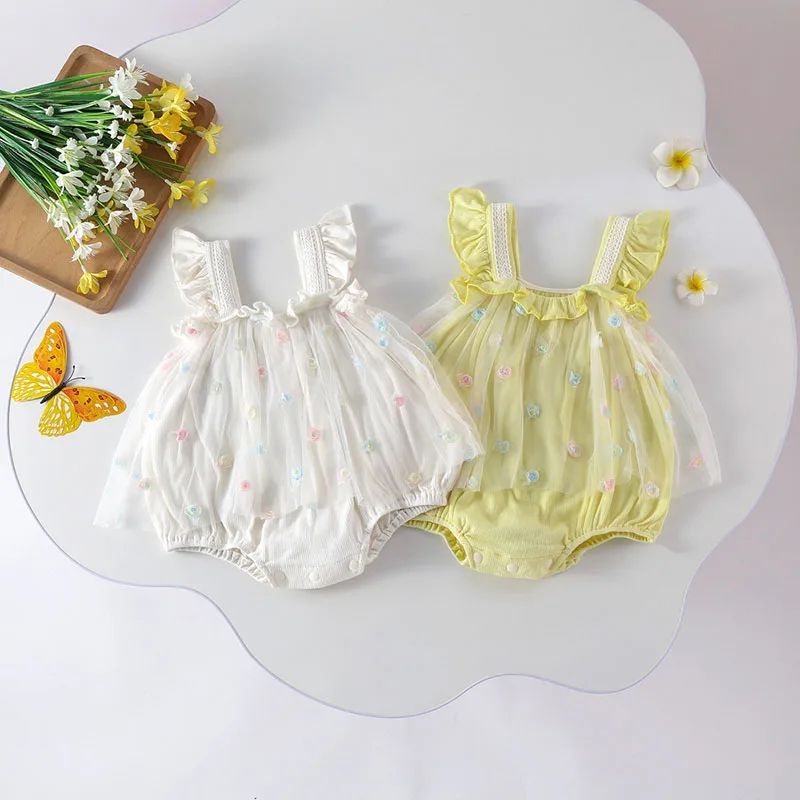 Milangel-body de malla de encaje para niña, vestido de princesa infantil de una pieza, bonito, Verano