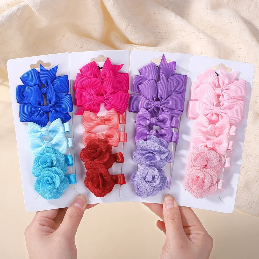 6 unids/set de accesorios para el cabello para niñas, horquilla con lazos de flores de Color caramelo, pinzas para el cabello seguras y sombrerería de molinete para niños