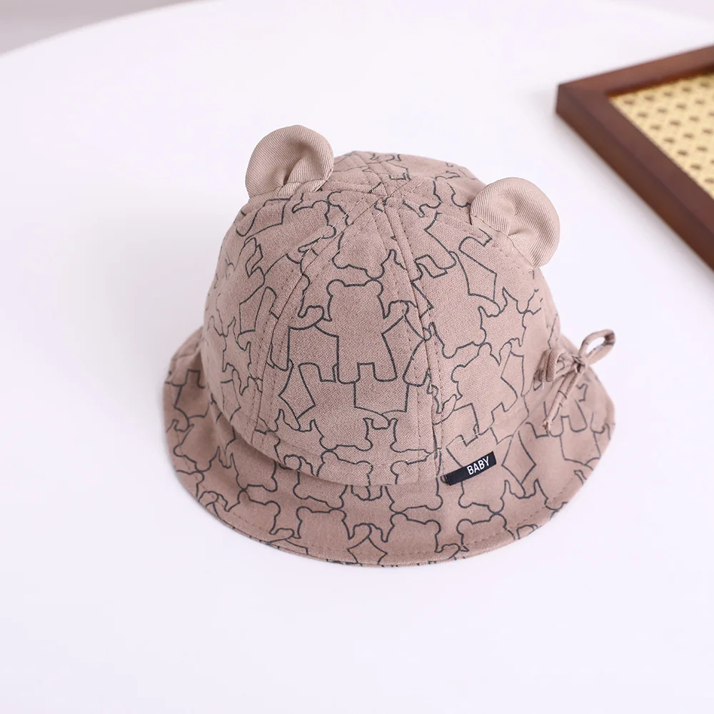 Sombrero con forma de cubo para bebé de 3 a 12M, nueva primavera, sombrero con sombrilla para niños y niñas, bonito estampado de oso de dibujos animados, sombrero de verano para niños al aire libre, gorra de pesca - imagen 4