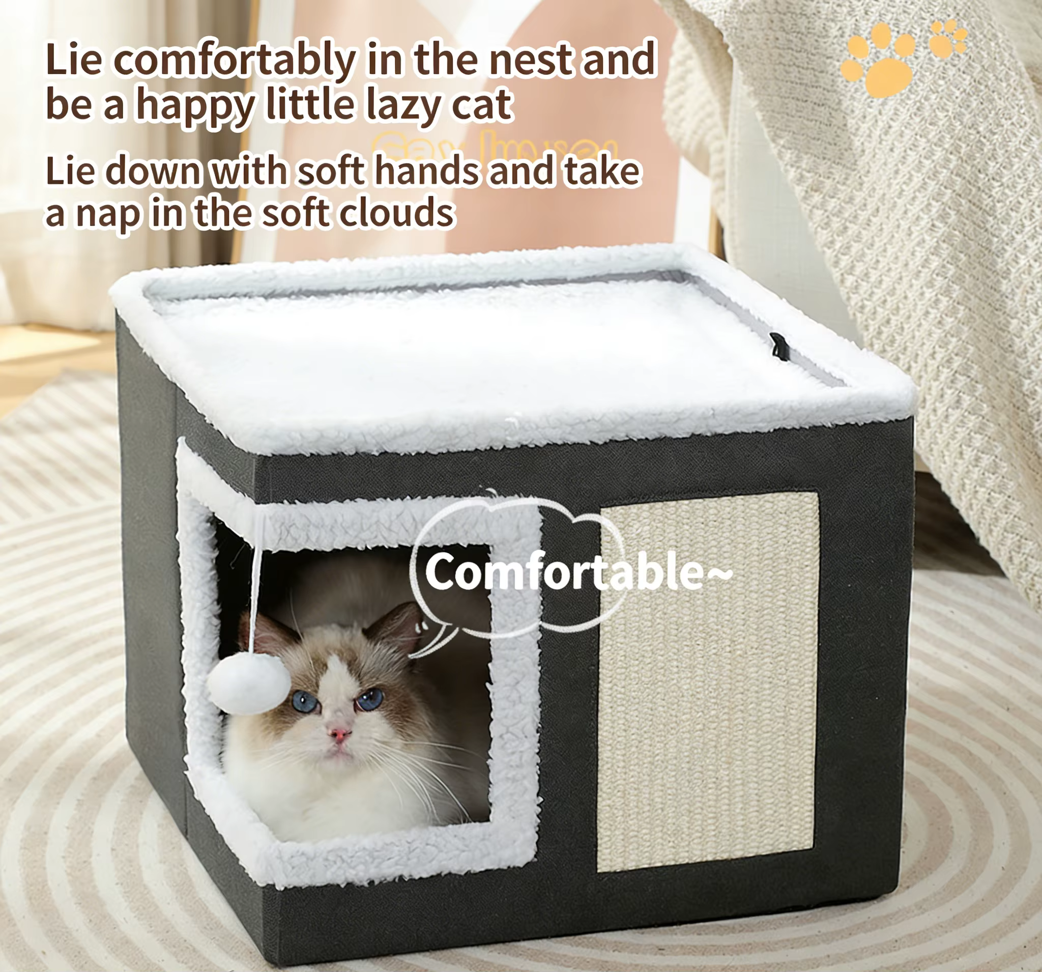 PANGDUBE Casa plegable para gatos – Cueva cúbica con rascador - imagen 5