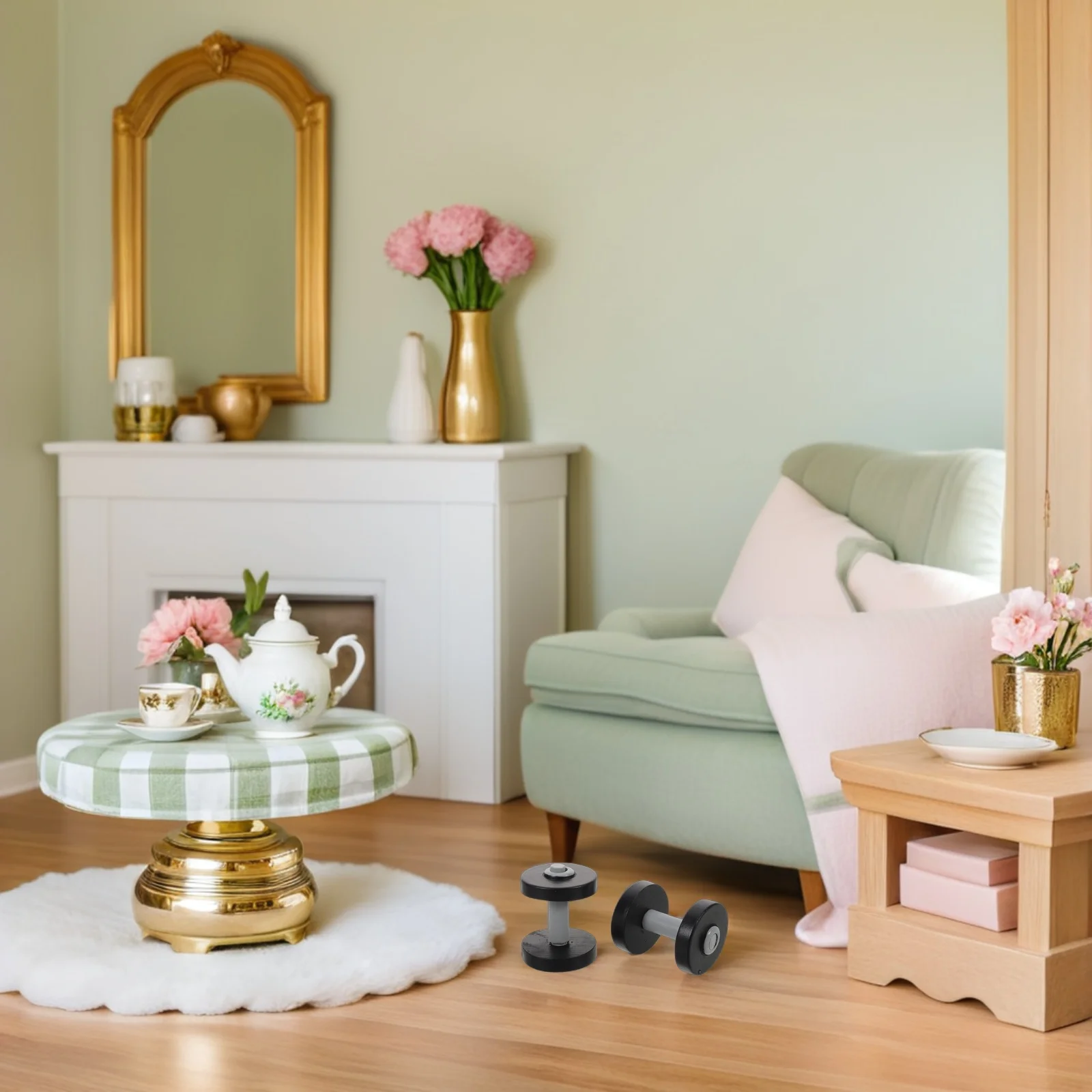 Juego de mancuernas en miniatura, 4 Uds., barra realista, pequeños accesorios de gimnasio para Fitness, Mini decoración para el hogar, Micro paisajismo