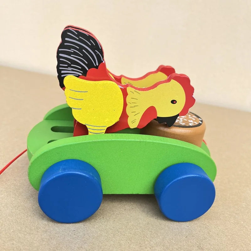 Polluelos de madera Pecking At Mira carritos de juguete pollos comiendo arroz tambores aprendiendo a caminar carritos educativos para niños carritos de animales