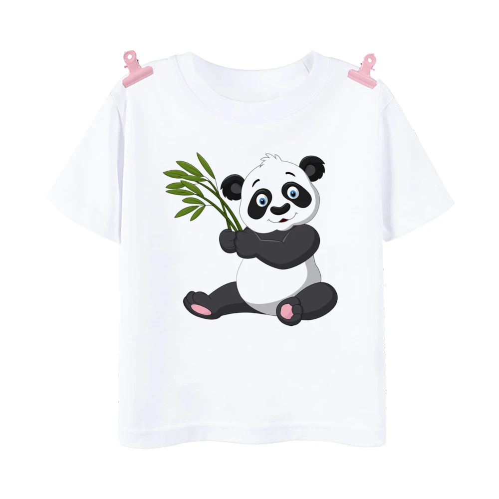 Camiseta con estampado de Panda y dinosaurio para niños, ropa de manga corta para niñas, Tops informales, Kawaii, Verano - imagen 3