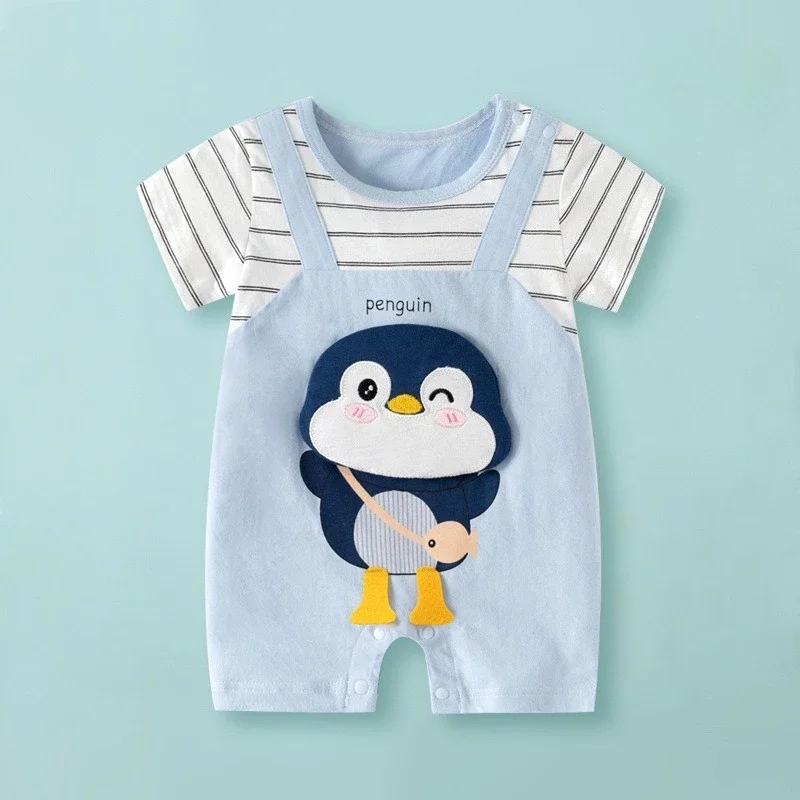 Somenie, mono de verano para bebé recién nacido, mono de algodón para niños y niñas, mono de manga corta con bonitos dibujos, mono suave y transpirable para recién nacido - imagen 2