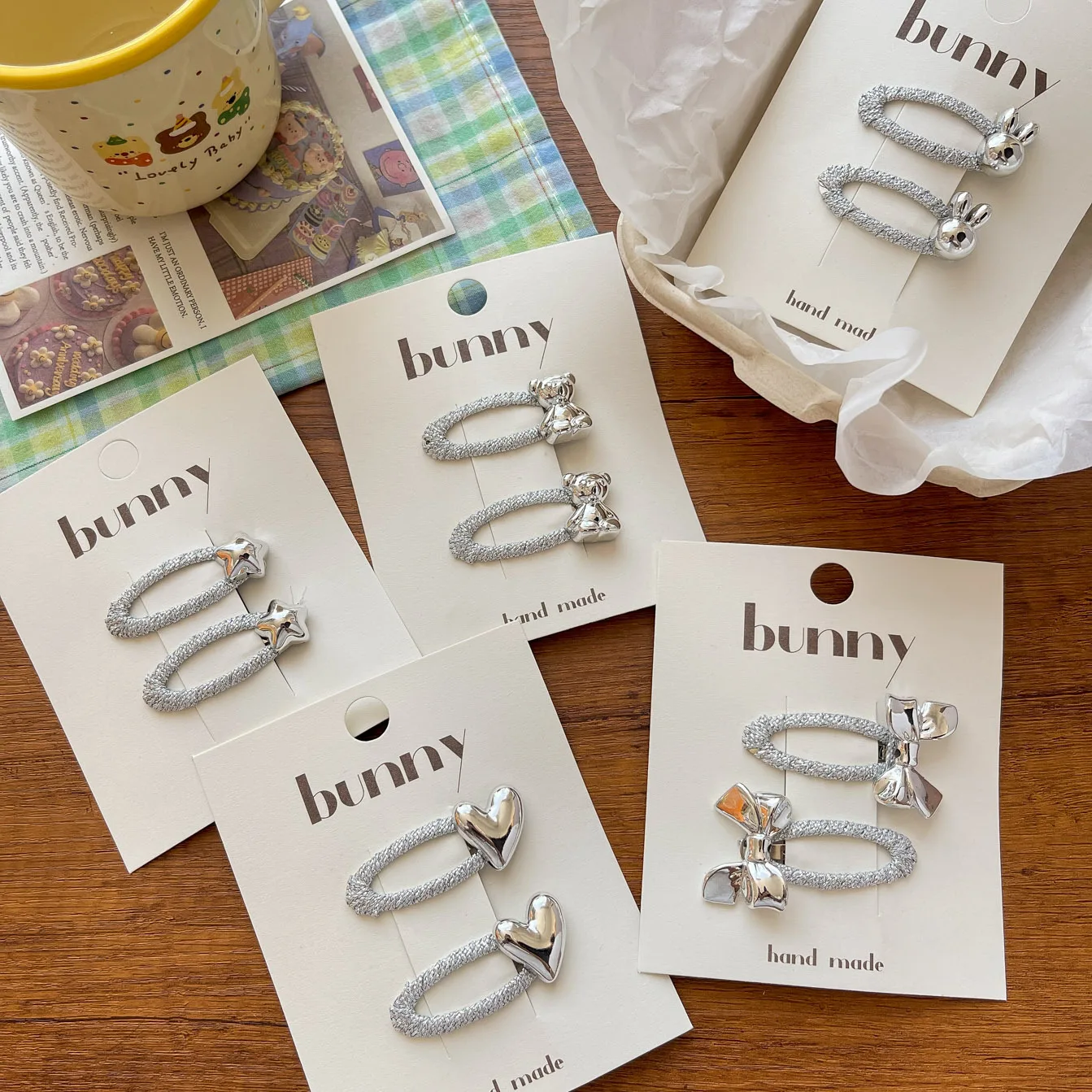 2 uds nuevo plata brillante lazo de seda amor niños BB Clip flequillo Simple Clipheadwear niñas niños accesorios para el cabello - imagen 2