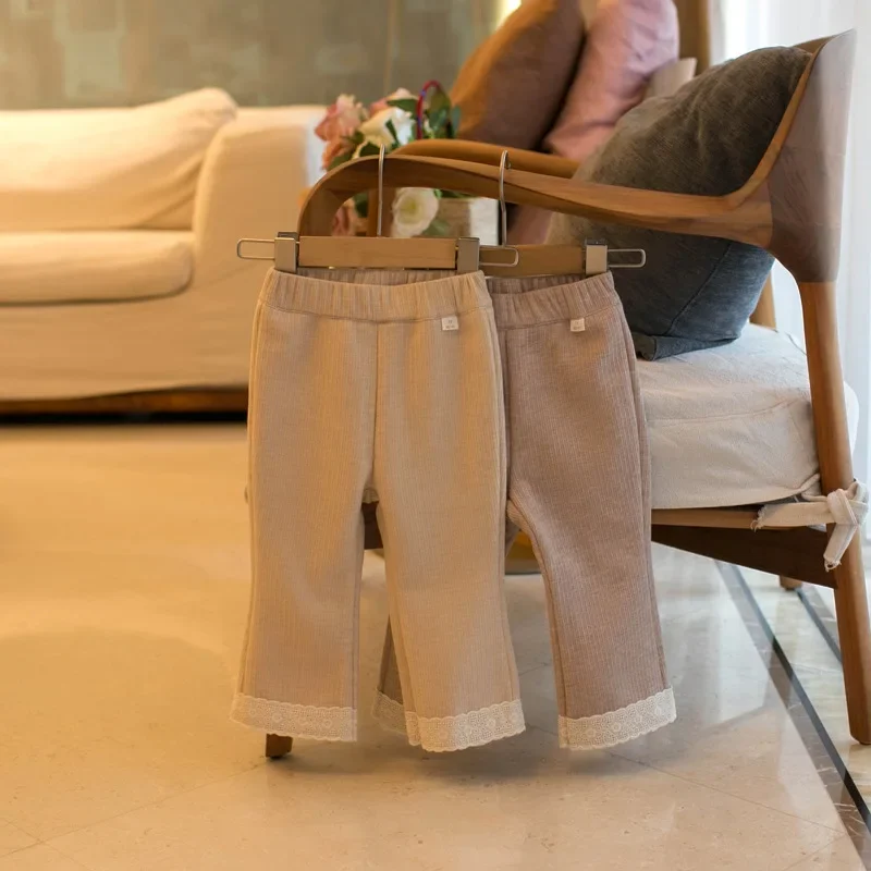 MILANCEL, nuevas mallas de otoño para niños, bonitos pantalones de encaje acolchados de lana para niñas, prendas de vestir gruesas, pantalones ajustados