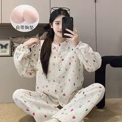 Pijama lactancia maternidad fresa manga larga otoño invierno