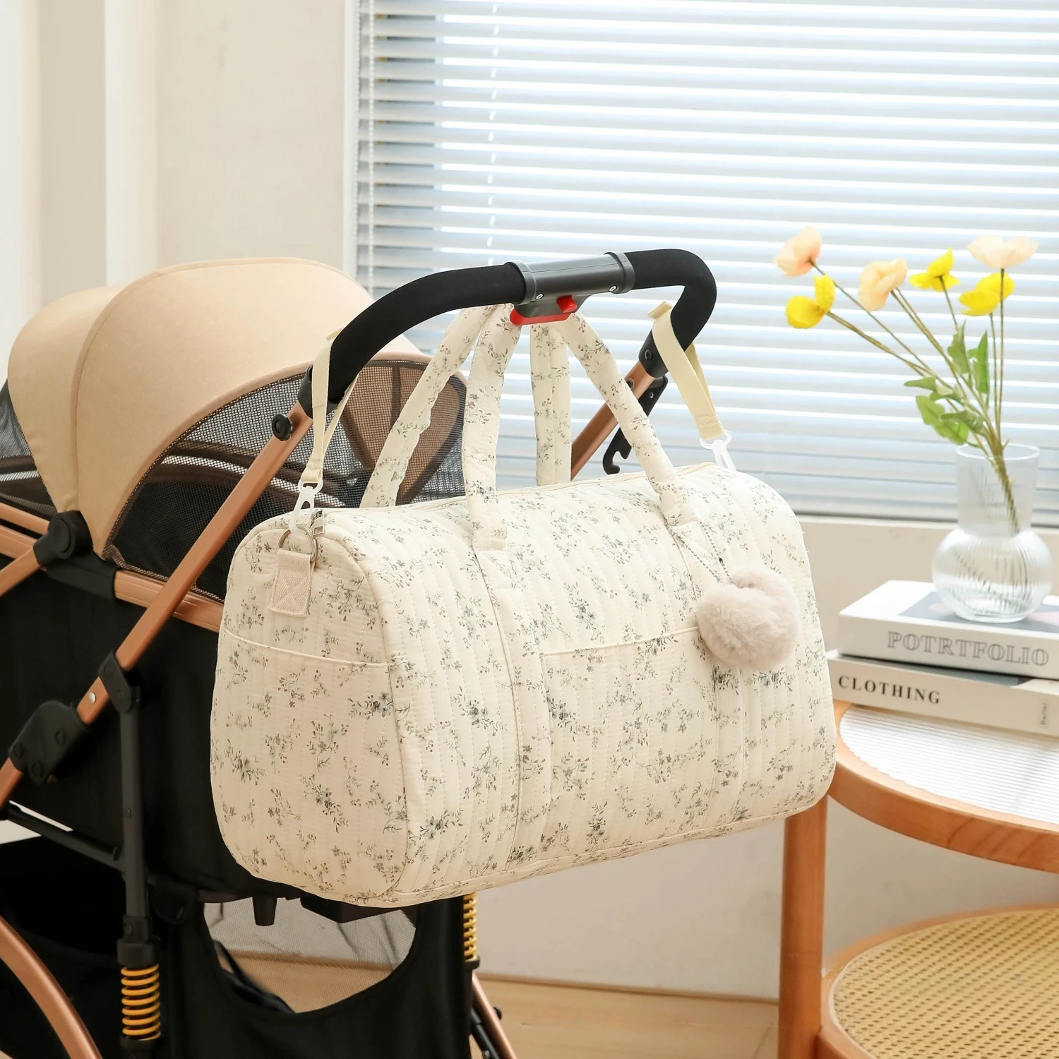 Bolsa de pañales gran capacidad bordado floral para mamá - imagen 4