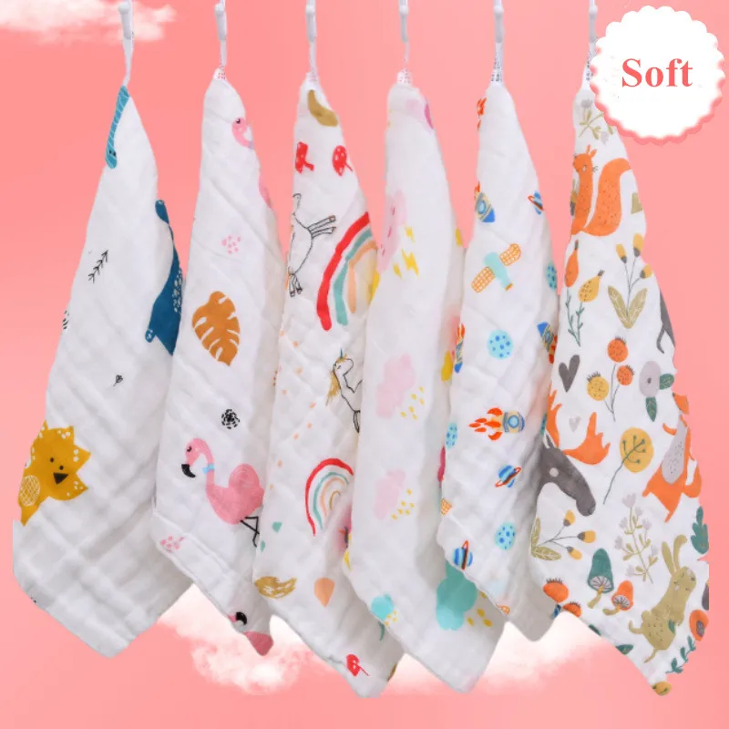 Baberos de muselina de algodón suave para bebé, bonito dibujo animado, gasa de 6 capas, paño para eructar para recién nacido, pañuelo cuadrado, babero para alimentar, 30x30cm, 1 ud. - imagen 4