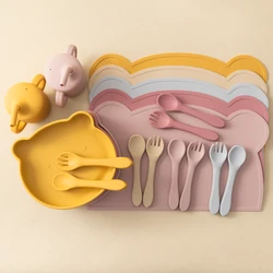 Vajilla de silicona para bebé: set cena con cuenco, plato y cubiertos