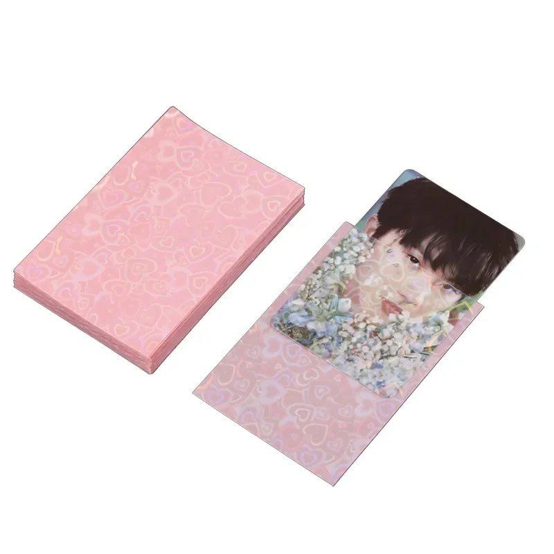 50 unids/lote 61*91mm corazón amor láser parpadeante fundas para tarjetas Protector para tarjetas fotográficas película protectora de lámina holográfica - imagen 4