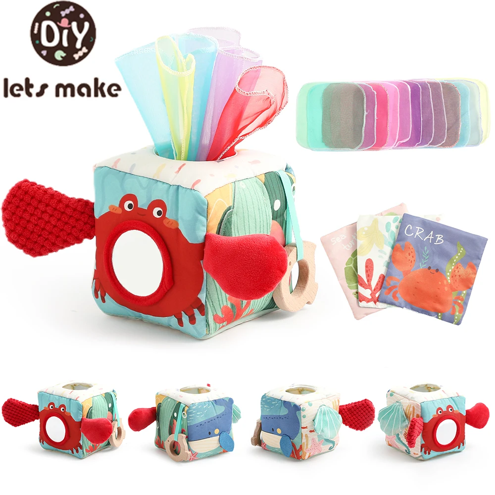 Juguetes Montessori para bebé, caja de pañuelos mágicos de algodón, juego de mesa ocupado para ejercicio de los dedos, juguete educativo, juego de sonajero suave, libro de tela oceánica