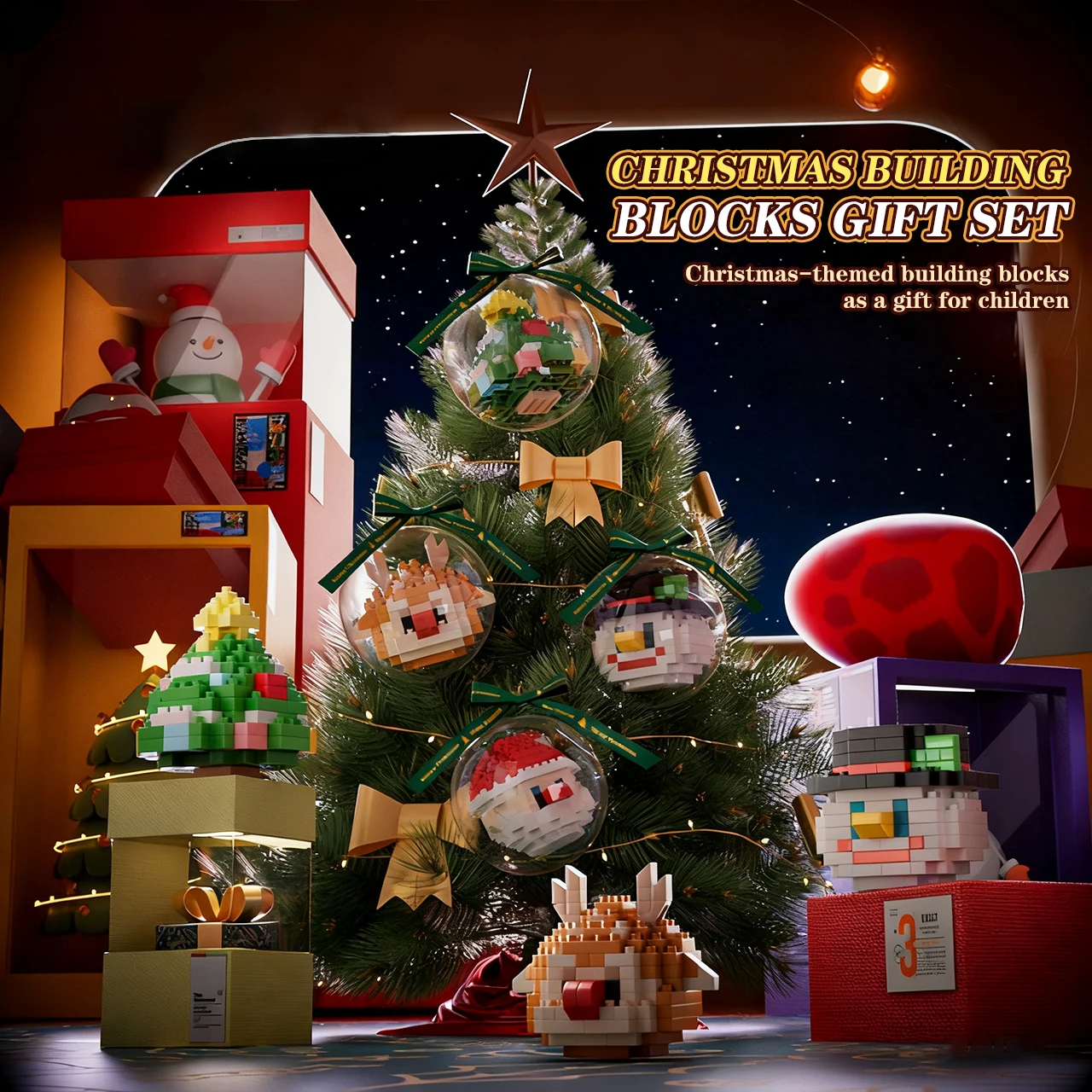 Bloques de construcción de Navidad, bola de árbol de Navidad, colgantes de Reno de Papá Noel, bola pequeña, juguetes de decoración del hogar para niños, regalos de Navidad