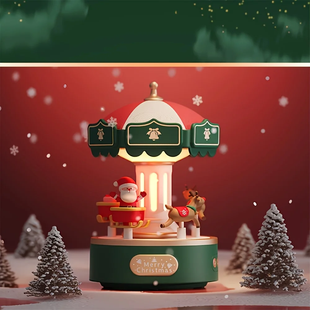 Cajas de música giratorias con carrusel de Navidad para niñas, estatuilla de alce de Papá Noel con luces LED, regalo Musical de cumpleaños, decoración del hogar