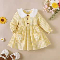 Vestido princesa de manga larga para niña con flores suaves