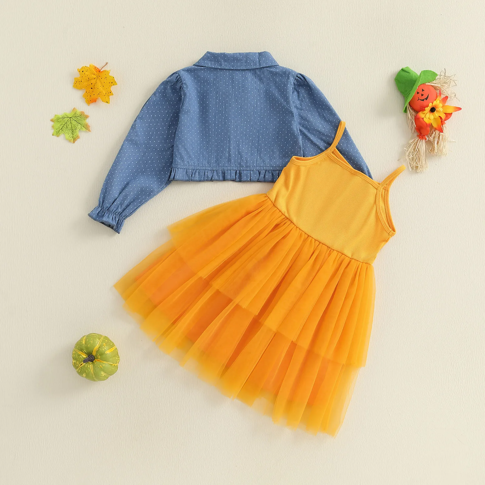 Tregren Vestido Halloween niña – tirantes finos tul estampado calabaza - imagen 3