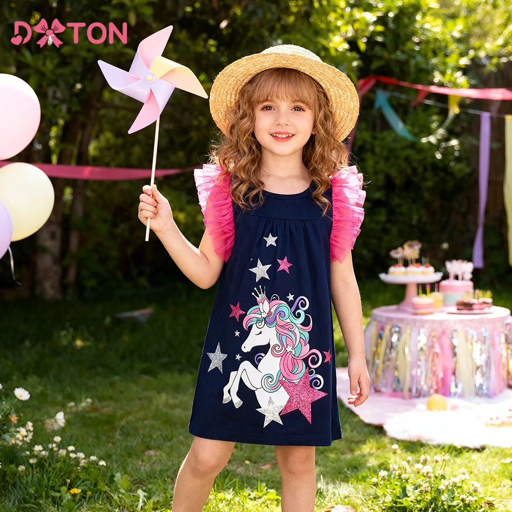 Vestido de niña unicornio con mangas voladoras DXTON verano - imagen 4