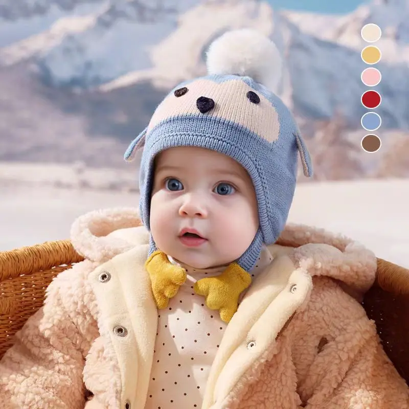 Gorro de bebé Otoño Invierno súper bonito gorro tejido con protección para los oídos para niños y niñas jersey grueso y cálido gorro de lana para niños - imagen 3