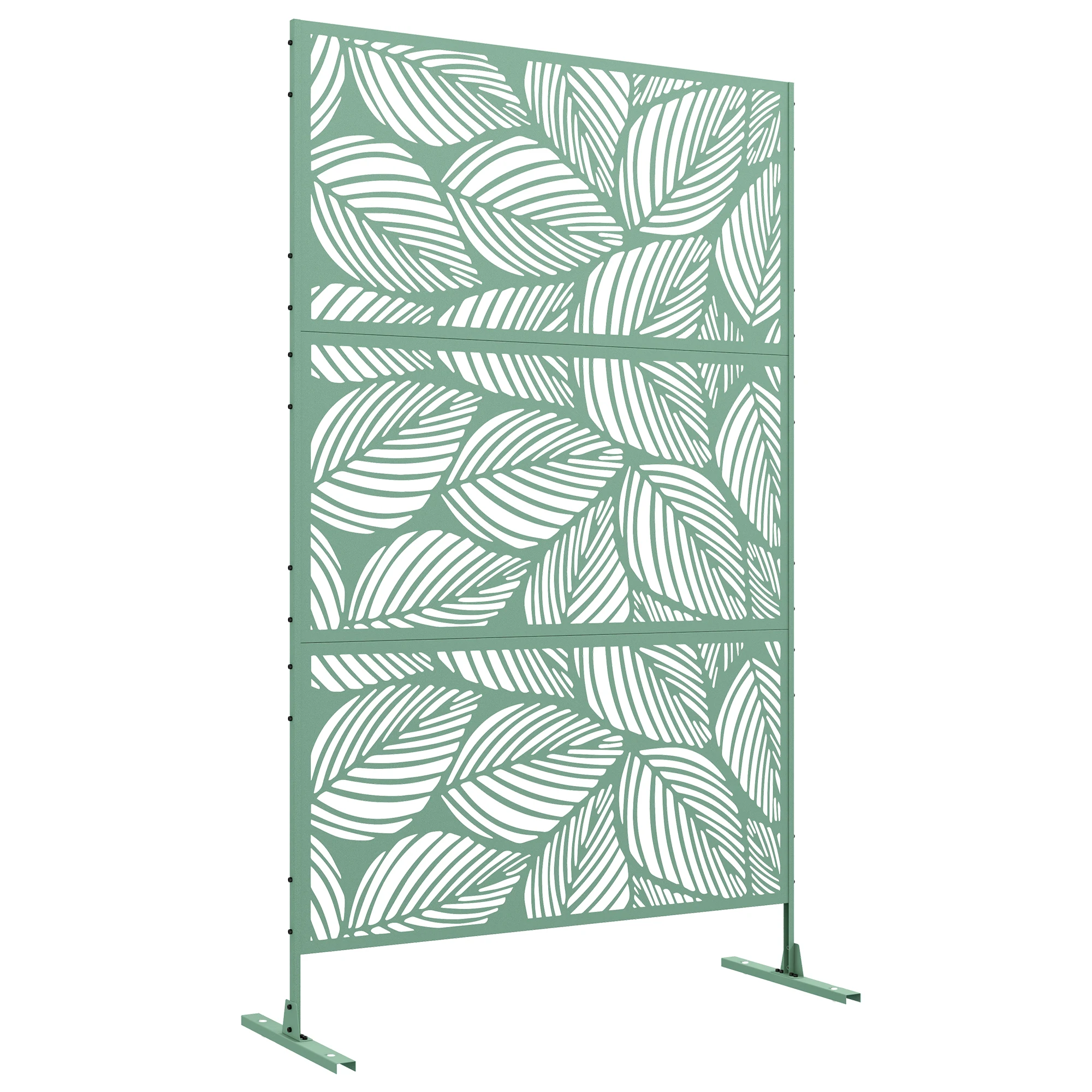 Outsunny Biombo de Exterior Separador de Ambientes con 3 Piezas Patrón de Hoja Grande y Marco de Acero Pantalla de Privacidad para Patio Terraza Jardín 122x45x198 cm Verde - imagen 2