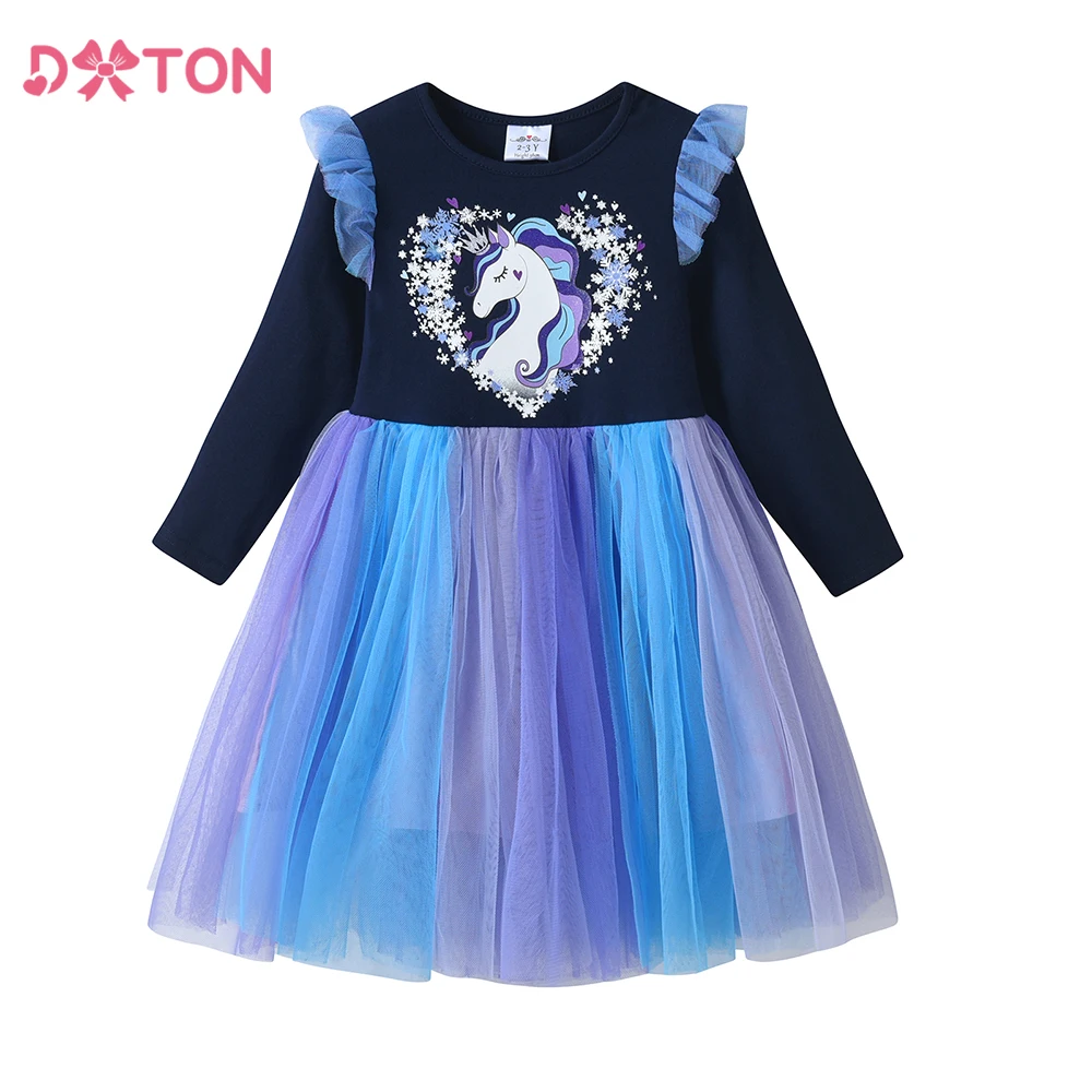 DXTON Vestido unicornio para niña – Diseño princesa con malla y corazones - imagen 2
