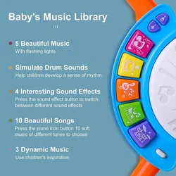 Batería infantil con micrófono y luces LED – Instrumento musical para niños