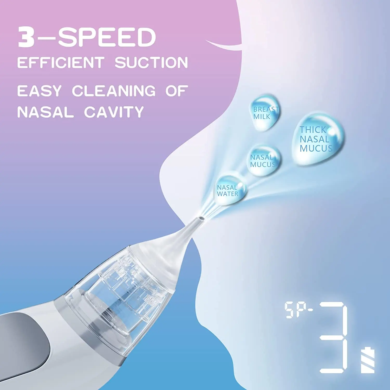 Aspirador Nasal eléctrico para bebé, dispositivo de succión Nasal con boquilla de silicona de grado alimenticio, 3 modos de succión y música relajante - imagen 3