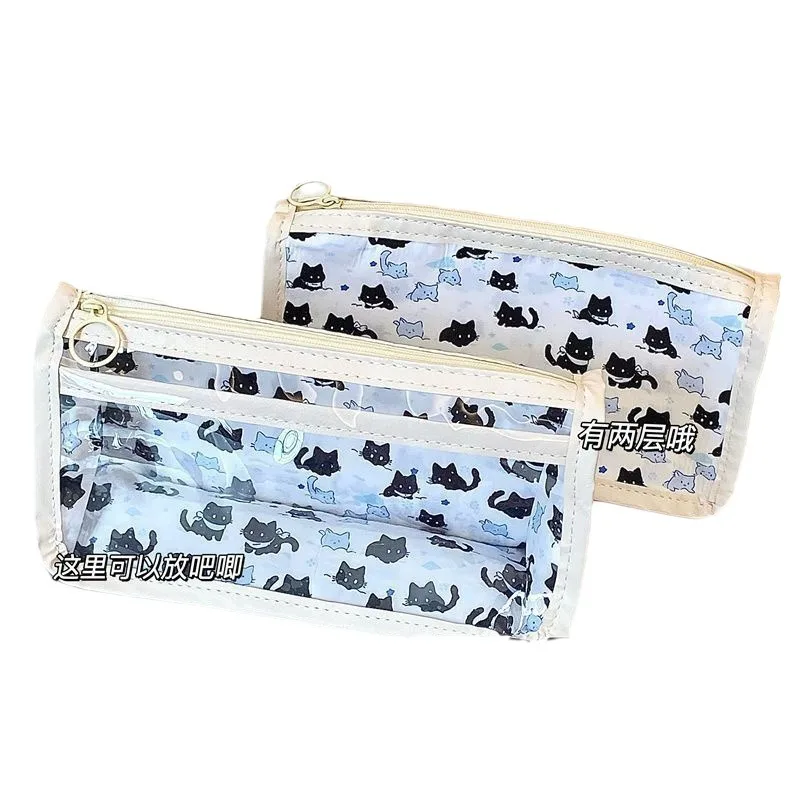 Bolsa de lápices Snow Kitten Ins, estuche de lápices transparente de alto valor, bolsa de almacenamiento multifuncional para estudiantes, bolsa de papelería de gran capacidad - imagen 4